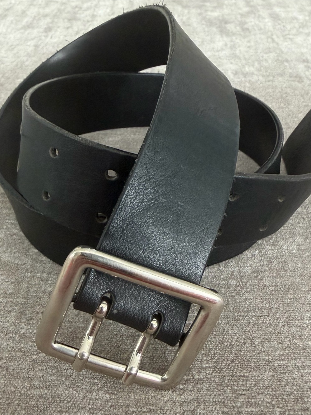 Garuglieri Black Leather Double Prong Belt Made in Italy Size XL